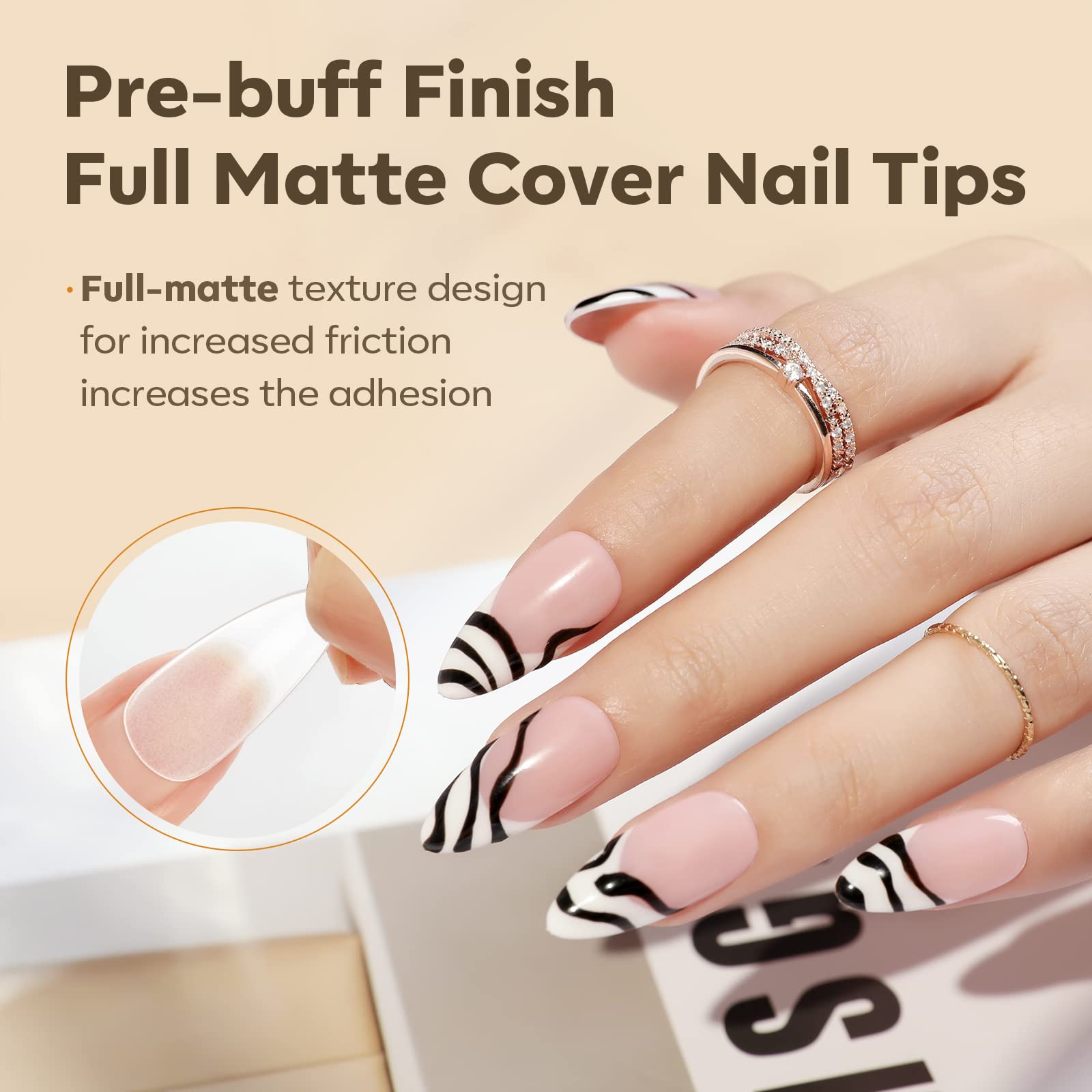 Modelones Medium Almond Nail Tips, 500Pcs Fake Nails Gel Tips Pre-shaped Full Matte Cover False Acrylic Extensions No Filed Stronger Press on Manicure 10 Sizes
